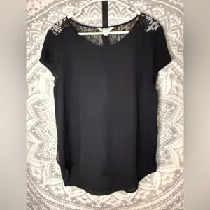 Decree Black Women's Blouse with Lace Accents